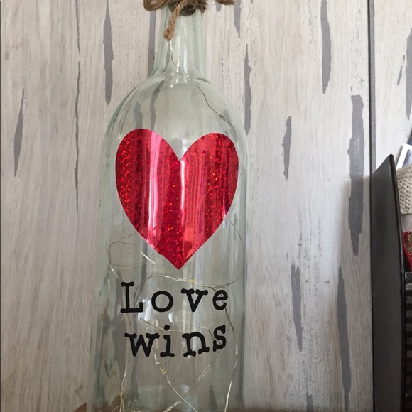 Hand Crafted- ‘Love Wins’ Heart wine bottle lantern - Picture 2 of 10